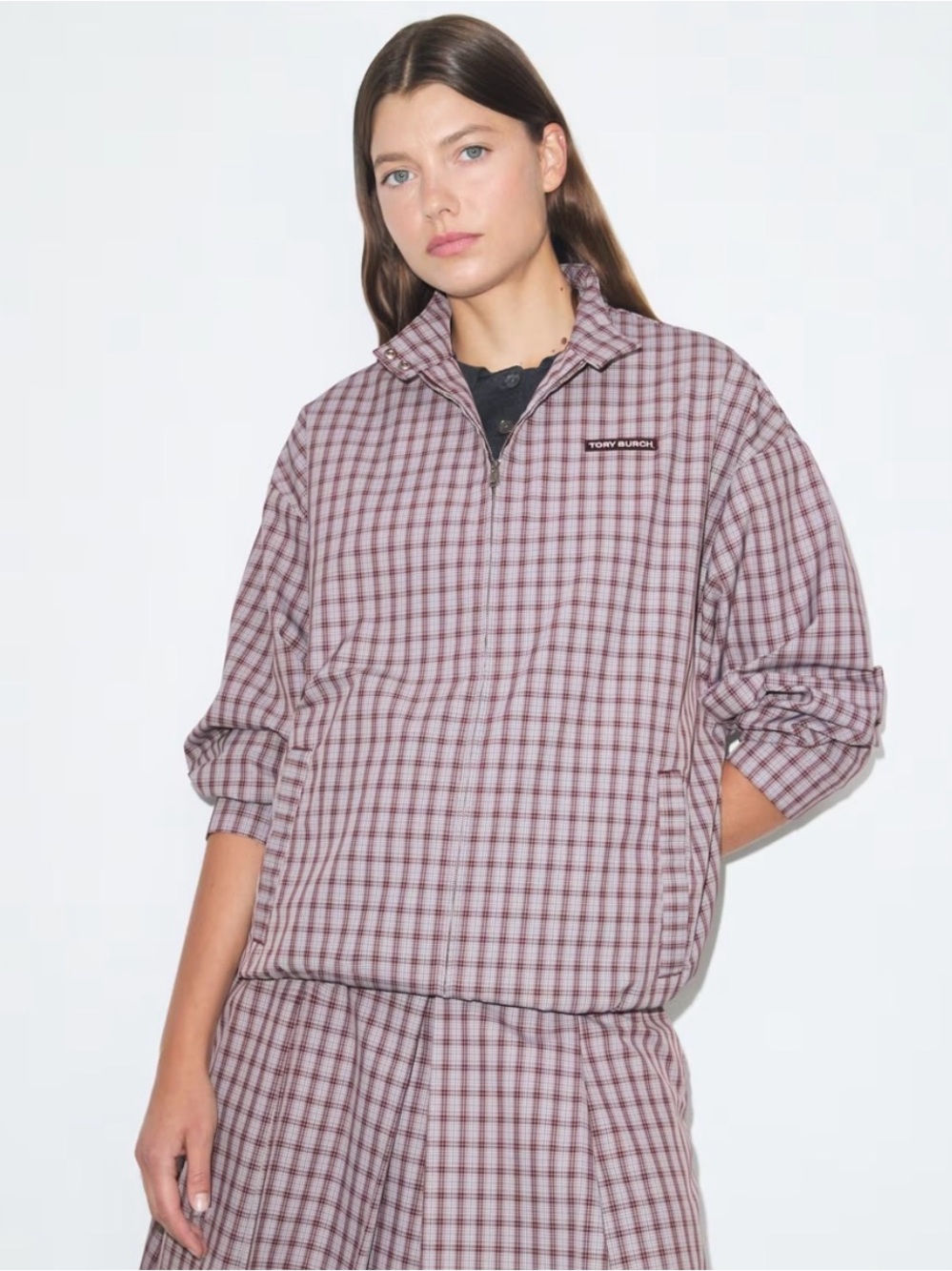 NWOT TORY BURCH BURGUNDY PLAID GOLF JACKET